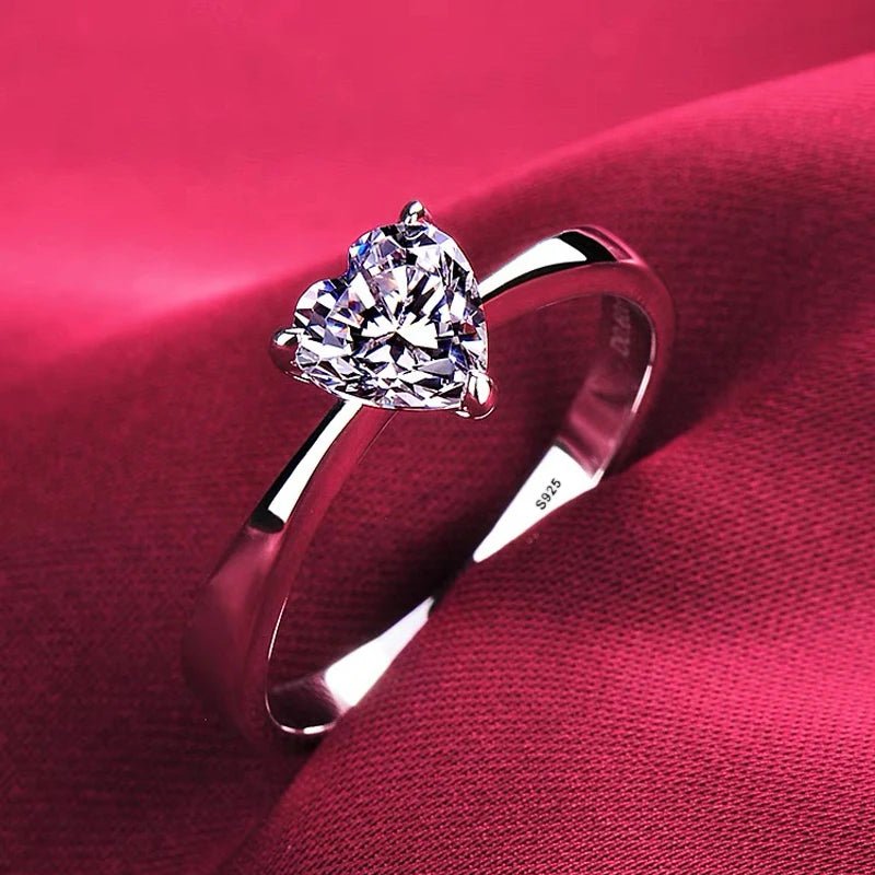 With Certificate Romantic Heart Rings,100% Solid 925 Silver Ring,High Quality Zircon Diamant Wedding Band Gift Jewelry for Women - My Web Bazaar