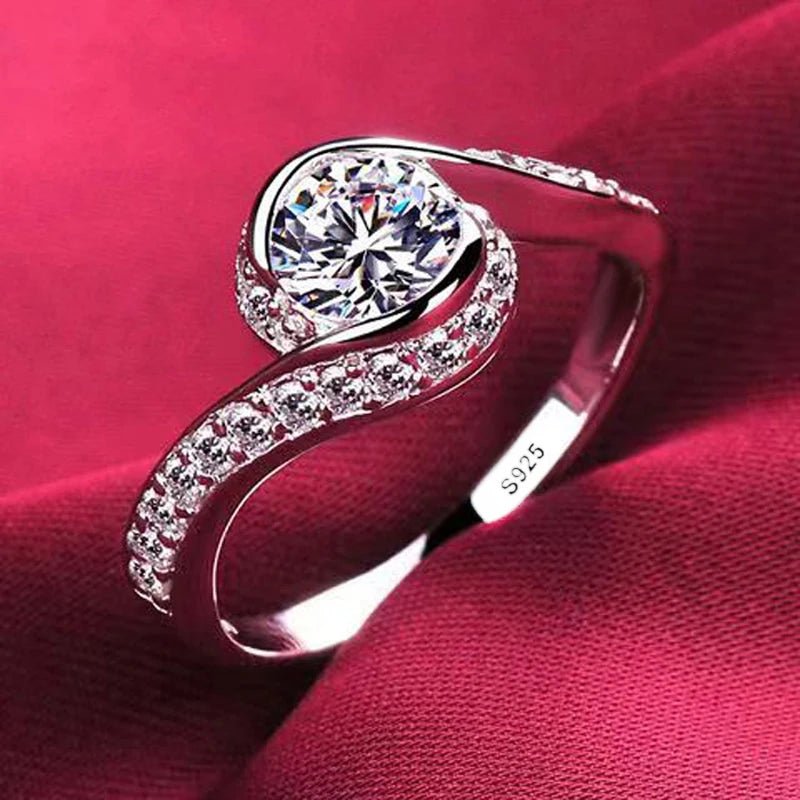 With Certificate Romantic Heart Rings,100% Solid 925 Silver Ring,High Quality Zircon Diamant Wedding Band Gift Jewelry for Women - My Web Bazaar