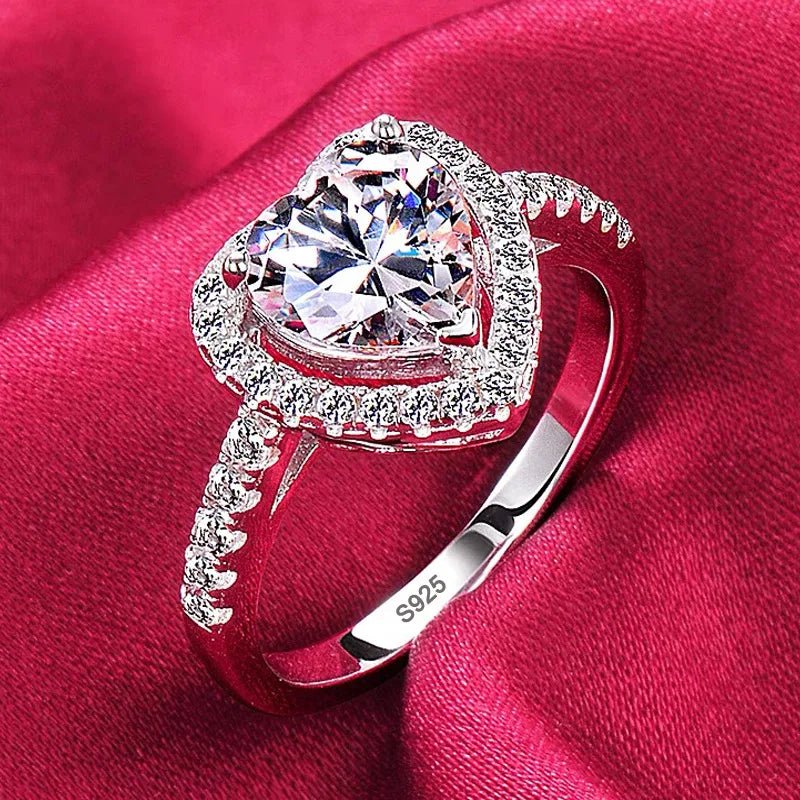 With Certificate Romantic Heart Rings,100% Solid 925 Silver Ring,High Quality Zircon Diamant Wedding Band Gift Jewelry for Women - My Web Bazaar