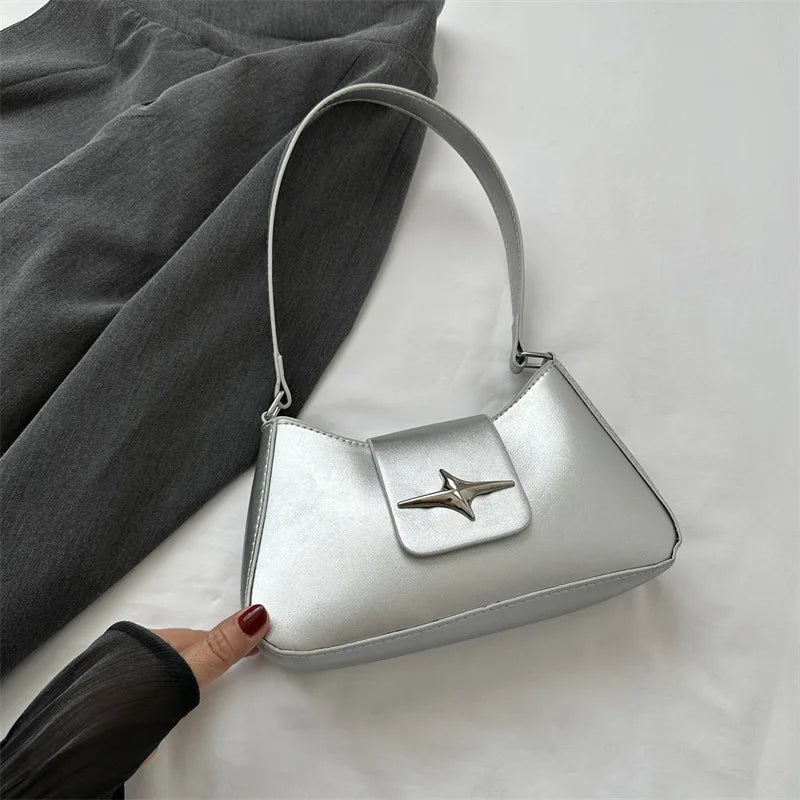 Y2K Shoulder Bags for Women Classic Small Purse Glossy PU Leather Handbags Daily Ladies Bag Purse - My Web Bazaar