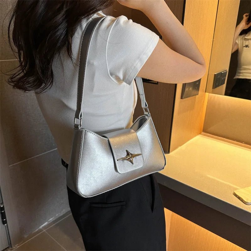 Y2K Shoulder Bags for Women Classic Small Purse Glossy PU Leather Handbags Daily Ladies Bag Purse - My Web Bazaar