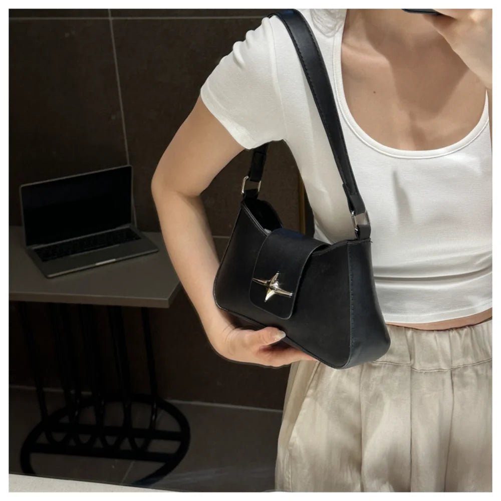 Y2K Shoulder Bags for Women Classic Small Purse Glossy PU Leather Handbags Daily Ladies Bag Purse - My Web Bazaar