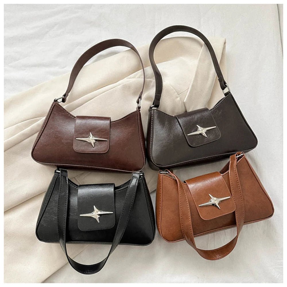 Y2K Shoulder Bags for Women Classic Small Purse Glossy PU Leather Handbags Daily Ladies Bag Purse - My Web Bazaar