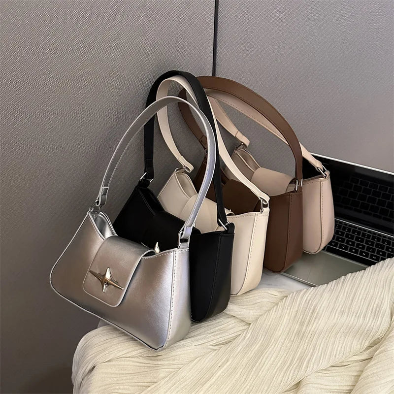 Y2K Shoulder Bags for Women Classic Small Purse Glossy PU Leather Handbags Daily Ladies Bag Purse - My Web Bazaar