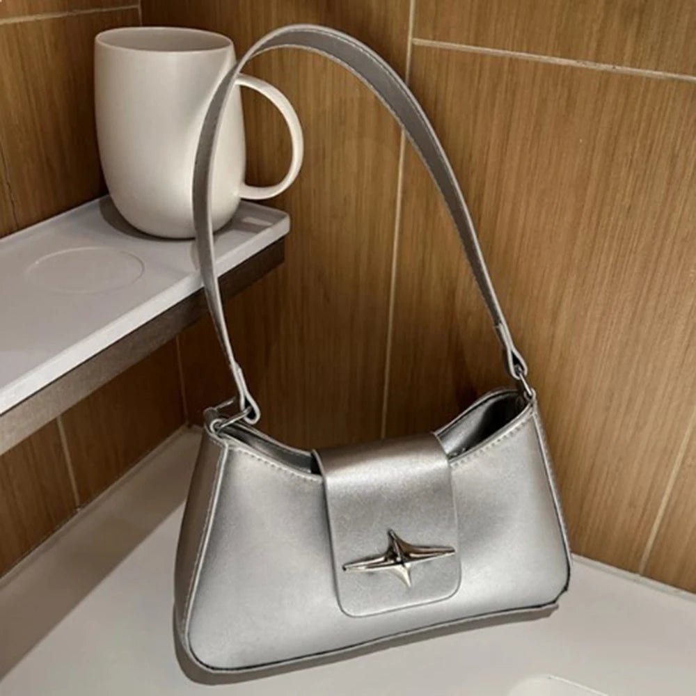 Y2K Shoulder Bags for Women Classic Small Purse Glossy PU Leather Handbags Daily Ladies Bag Purse - My Web Bazaar