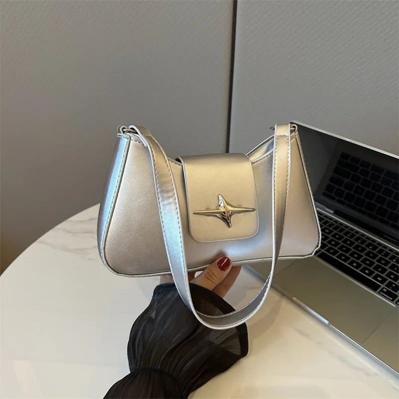 Y2K Shoulder Bags for Women Classic Small Purse Glossy PU Leather Handbags Daily Ladies Bag Purse - My Web Bazaar