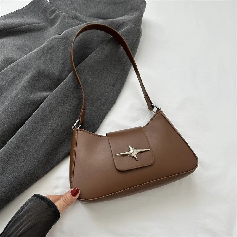 Y2K Shoulder Bags for Women Classic Small Purse Glossy PU Leather Handbags Daily Ladies Bag Purse - My Web Bazaar