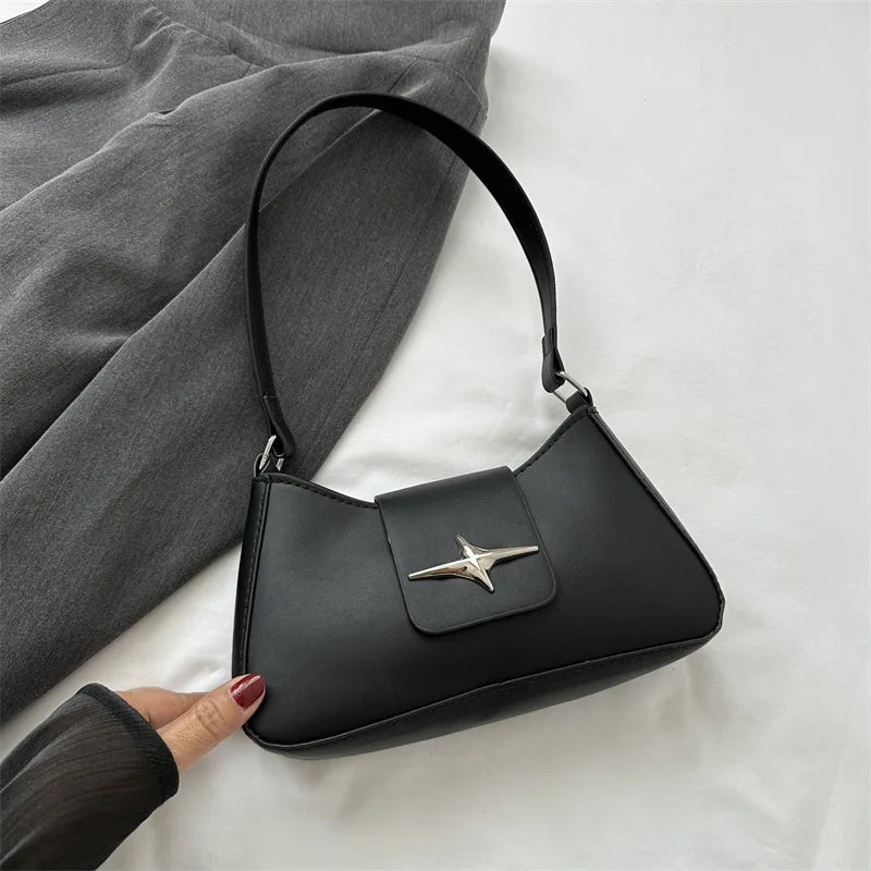 Y2K Shoulder Bags for Women Classic Small Purse Glossy PU Leather Handbags Daily Ladies Bag Purse - My Web Bazaar