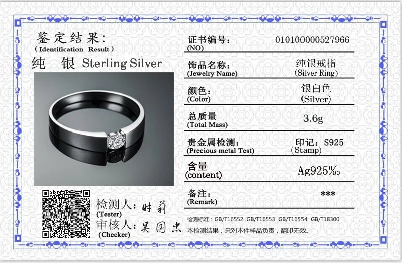 YHAMNI 100% Real Certified Tibetan Silver Rings for Women Men High Quality Round Zircon Wedding Engagement Band Gift Jewelry - My Web Bazaar