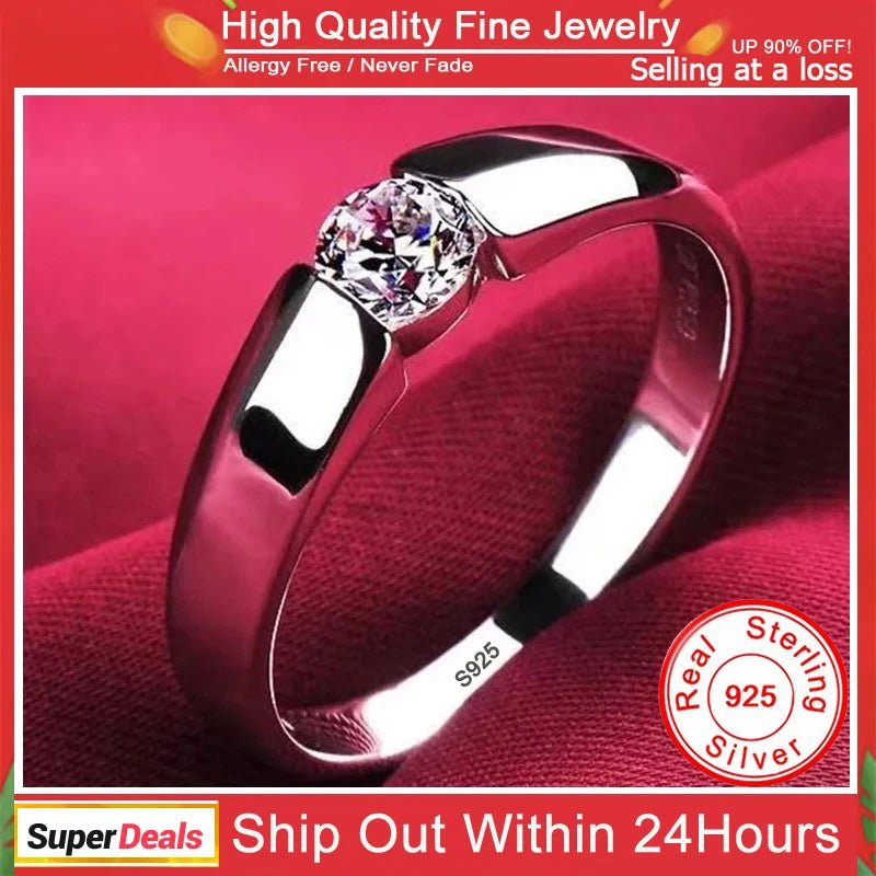 YHAMNI 100% Real Certified Tibetan Silver Rings for Women Men High Quality Round Zircon Wedding Engagement Band Gift Jewelry - My Web Bazaar