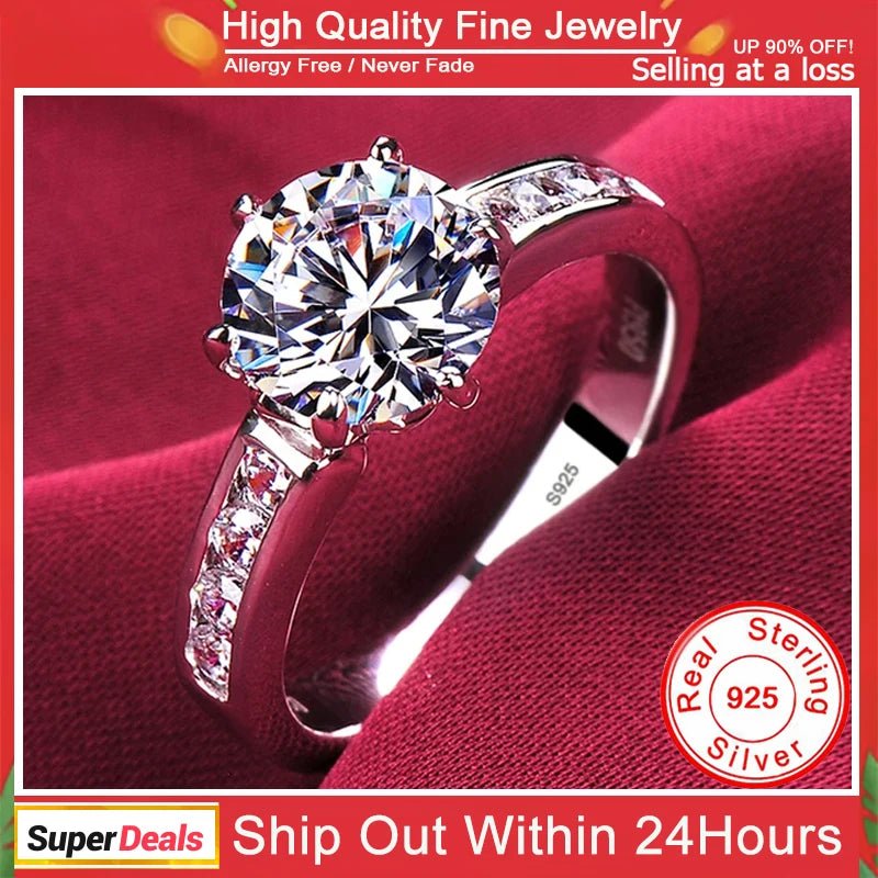 YHAMNI With Credentials High Quality Real Tibetan Silver Rings Sparkling Round CZ Zirconia Diamant Ring Wedding Bands for Women - My Web Bazaar