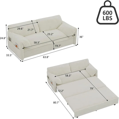 Convertible loveseat sleeper with side storage compartments