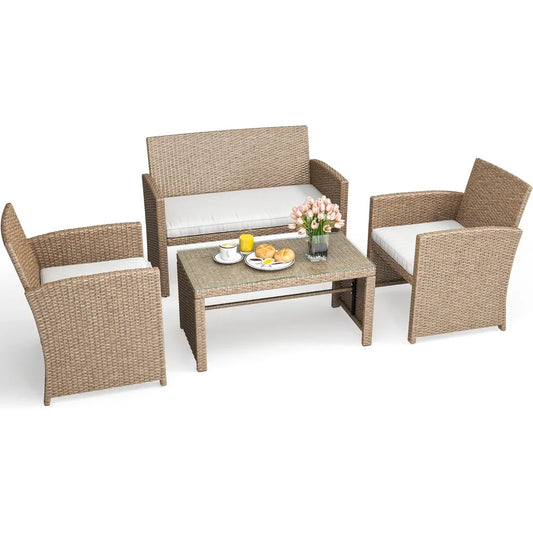 • 4-piece outdoor rattan patio set
