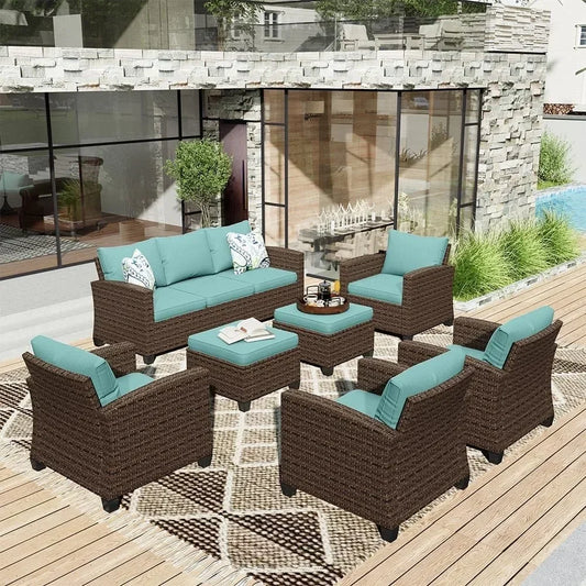 • Outdoor wicker patio furniture set with chairs and ottomans