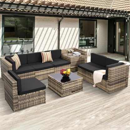 • Outdoor wicker sectional sofa with glass table
