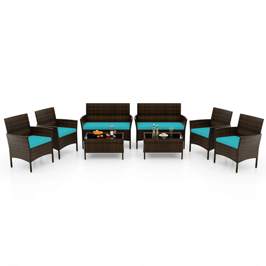 • 8-piece turquoise patio furniture set
