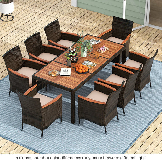 • 9-piece patio wicker dining set with cushions
