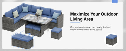 7-Piece Outdoor Rattan Patio Furniture Set – Sectional Sofa Conversation Set