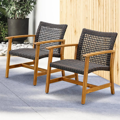 500lbs Capacity Acacia Outdoor Club Chairs Set of 2 – FSC Teak Finish Wood Patio Furniture