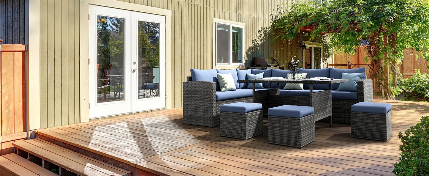 7-Piece Outdoor Rattan Patio Furniture Set – Sectional Sofa Conversation Set