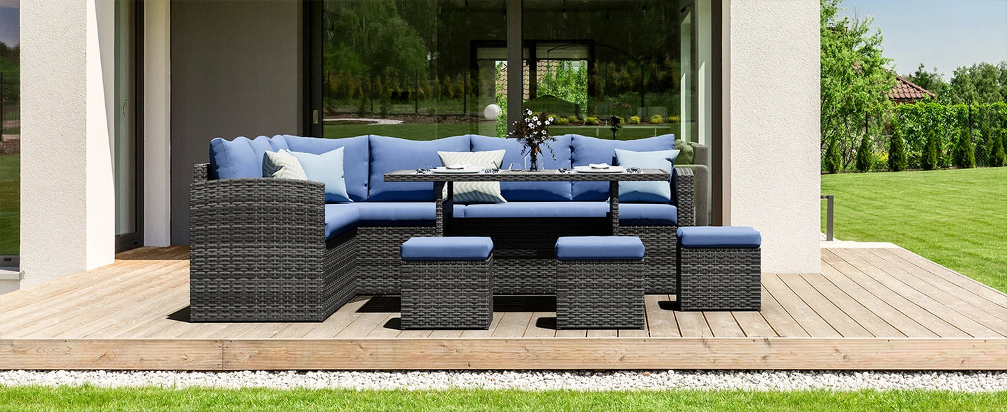 7-Piece Outdoor Rattan Patio Furniture Set – Sectional Sofa Conversation Set