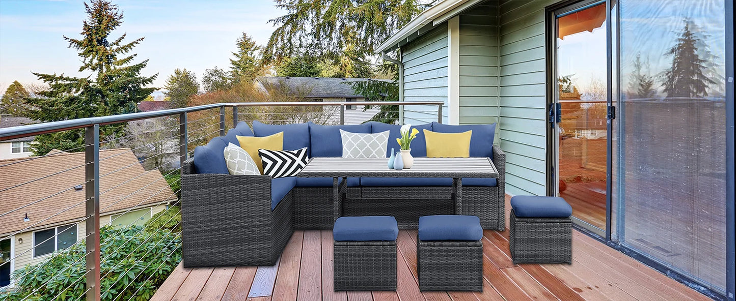 7-Piece Outdoor Rattan Patio Furniture Set – Sectional Sofa Conversation Set