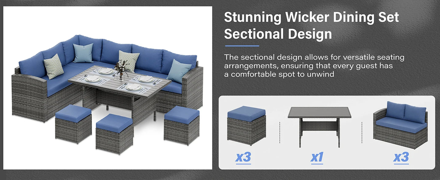 7-Piece Outdoor Rattan Patio Furniture Set – Sectional Sofa Conversation Set