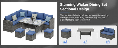 7-Piece Outdoor Rattan Patio Furniture Set – Sectional Sofa Conversation Set