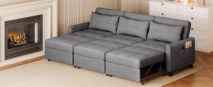84" Convertible Sectional Sofa Bed – Pull-Out Sleeper Couch with Adjustable Backrest & Ottoman