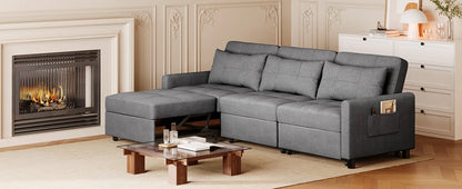 84" Convertible Sectional Sofa Bed – Pull-Out Sleeper Couch with Adjustable Backrest & Ottoman