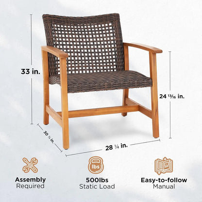 500lbs Capacity Acacia Outdoor Club Chairs Set of 2 – FSC Teak Finish Wood Patio Furniture