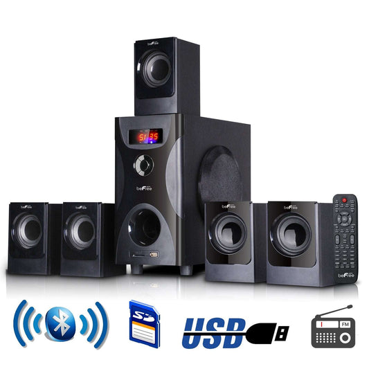 beFree Sound 5.1 Channel Surround Sound Bluetooth Speaker System in Black for Home Theater - My Web Bazaar
