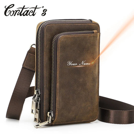 Contact's Crazy Horse Leather Engraving Shoulder Bag For Men - My Web Bazaar