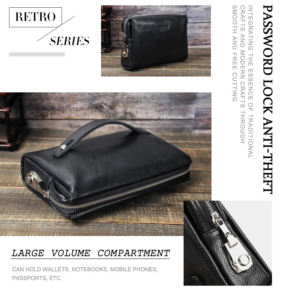 CONTACT'S Genuine Leather Male Clutch Handbag Wristlet Large Capacity Casual Wallet - My Web Bazaar