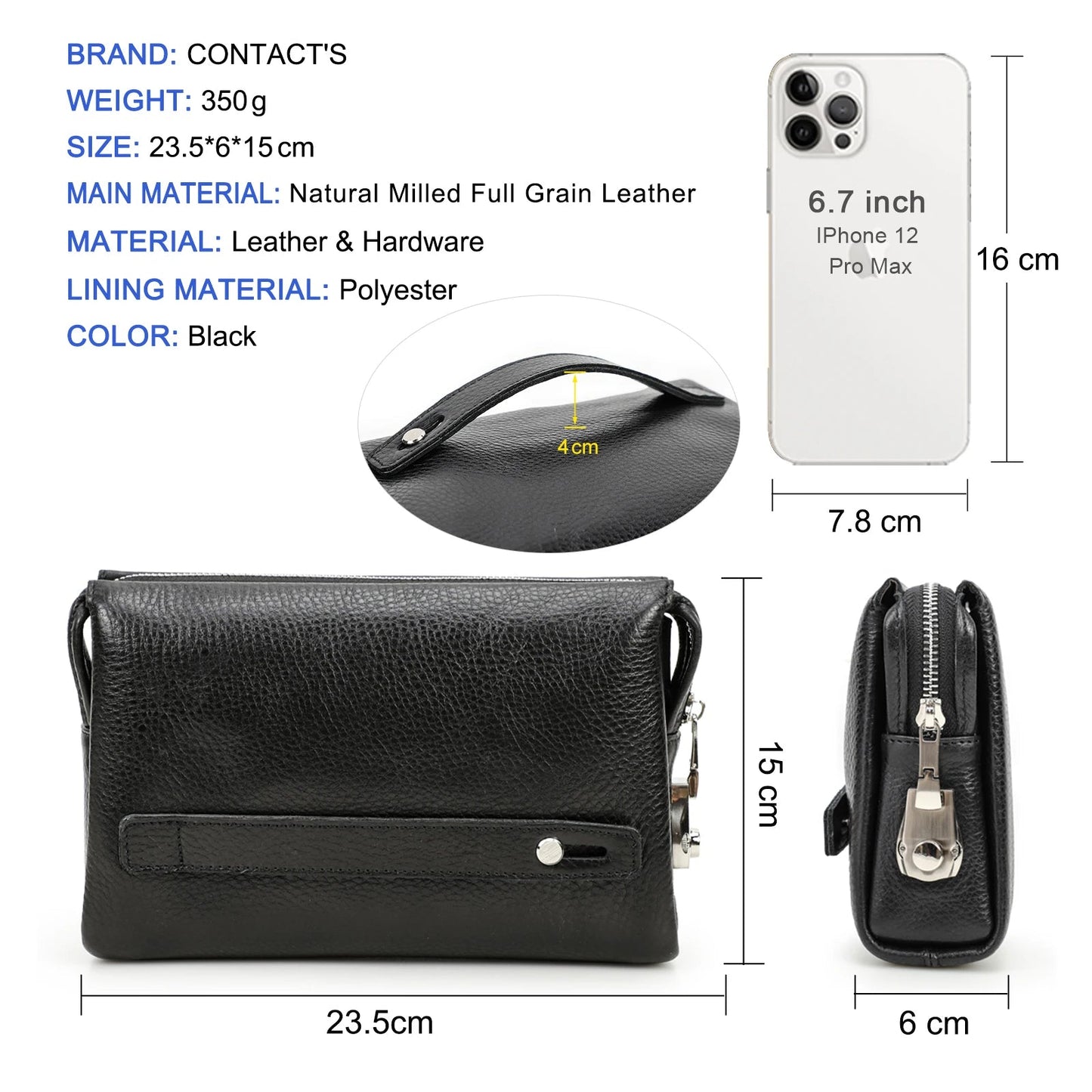 CONTACT'S Genuine Leather Male Clutch Handbag Wristlet Large Capacity Casual Wallet - My Web Bazaar
