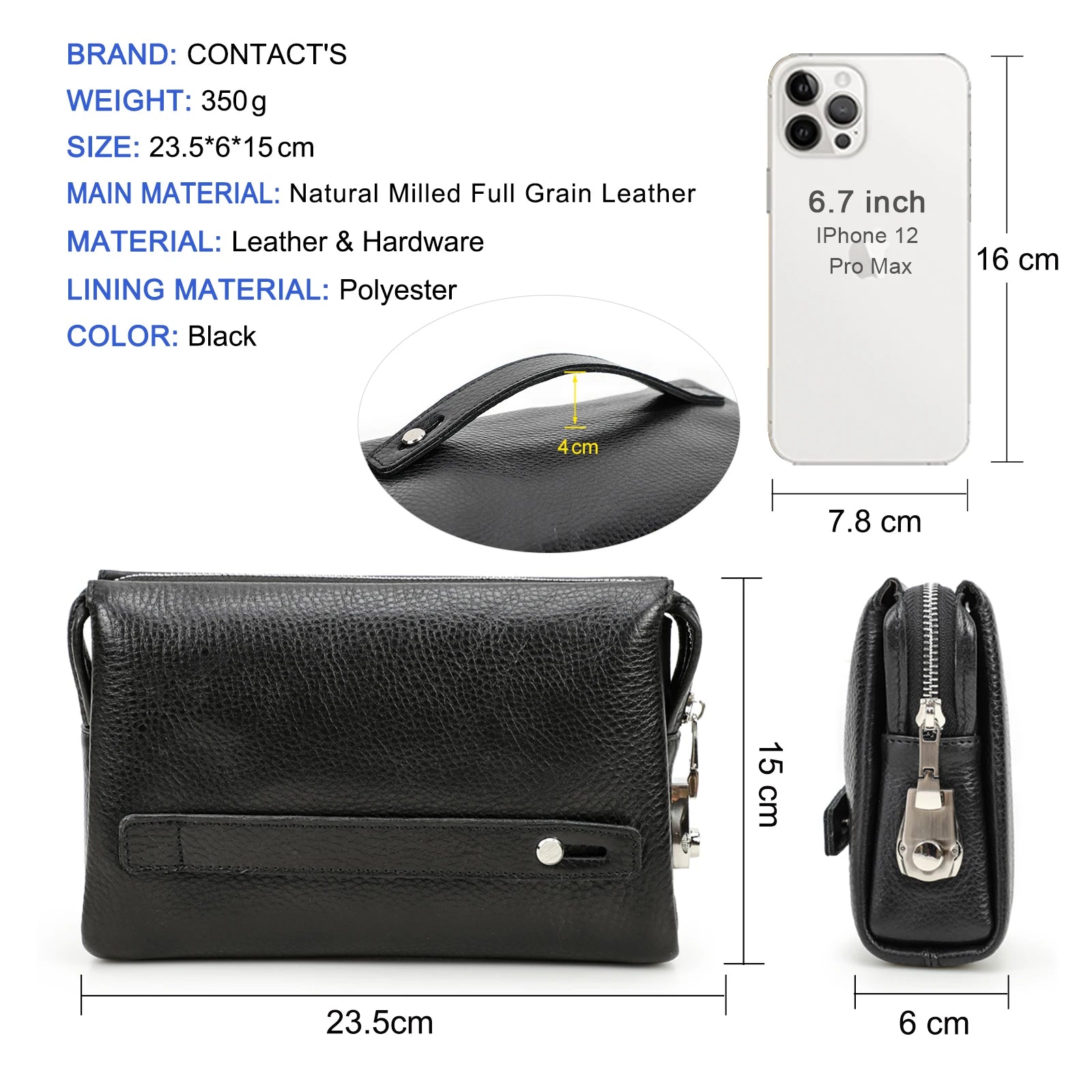 CONTACT'S Genuine Leather Male Clutch Handbag Wristlet Large Capacity Casual Wallet - My Web Bazaar