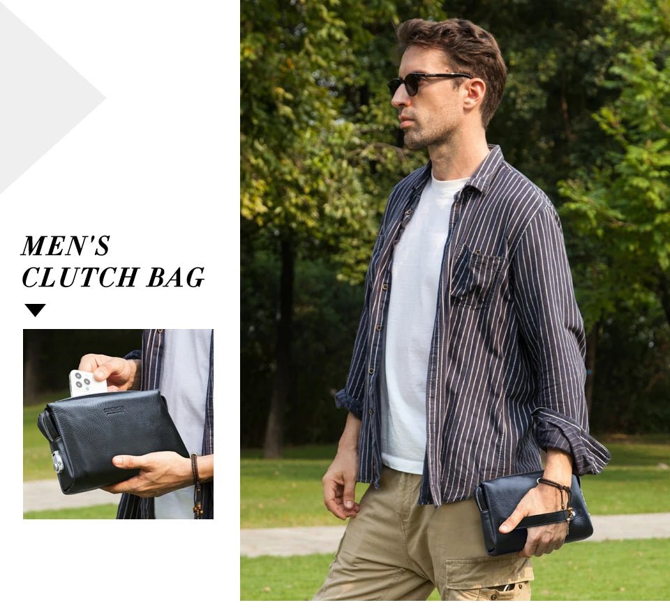 CONTACT'S Genuine Leather Male Clutch Handbag Wristlet Large Capacity Casual Wallet - My Web Bazaar