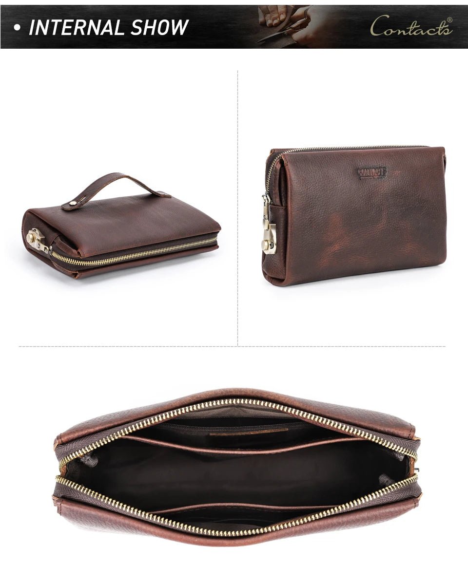 CONTACT'S Genuine Leather Male Clutch Handbag Wristlet Large Capacity Casual Wallet - My Web Bazaar