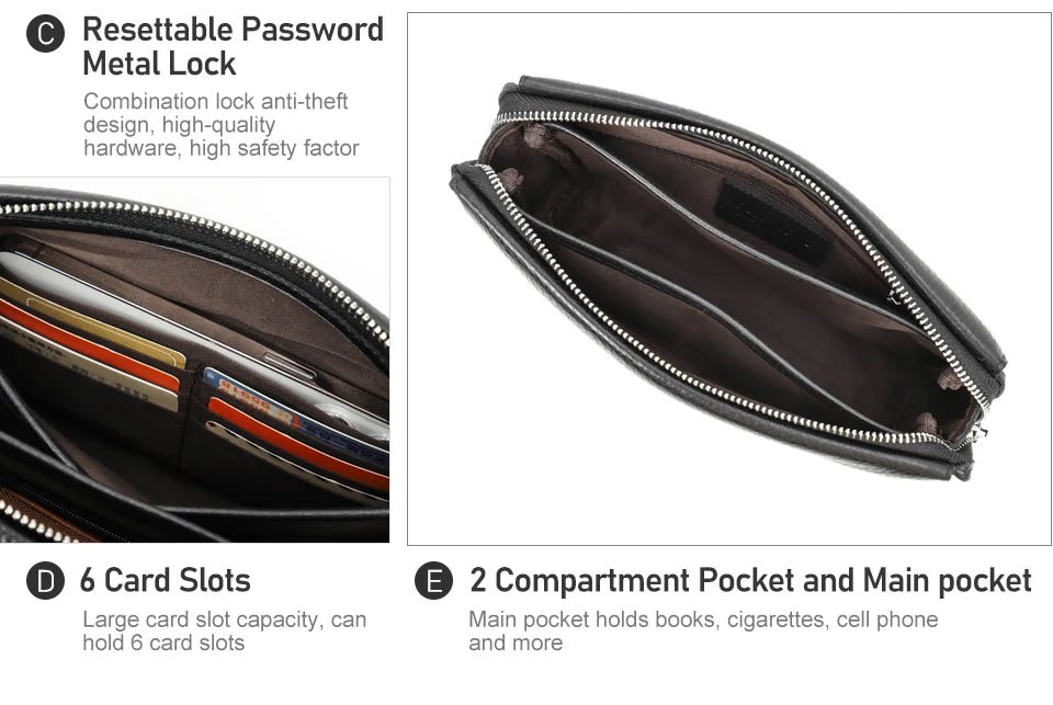 CONTACT'S Genuine Leather Male Clutch Handbag Wristlet Large Capacity Casual Wallet - My Web Bazaar