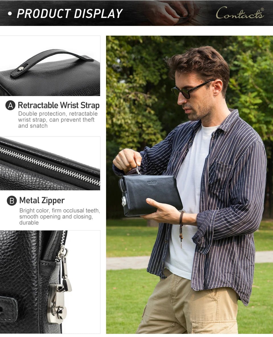 CONTACT'S Genuine Leather Male Clutch Handbag Wristlet Large Capacity Casual Wallet - My Web Bazaar