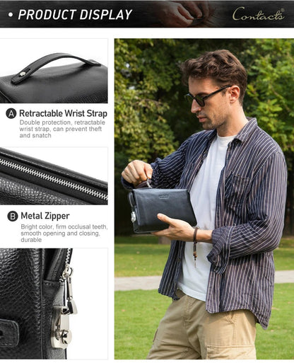 CONTACT'S Genuine Leather Male Clutch Handbag Wristlet Large Capacity Casual Wallet - My Web Bazaar
