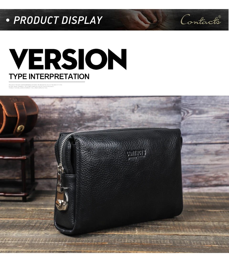 CONTACT'S Genuine Leather Male Clutch Handbag Wristlet Large Capacity Casual Wallet - My Web Bazaar