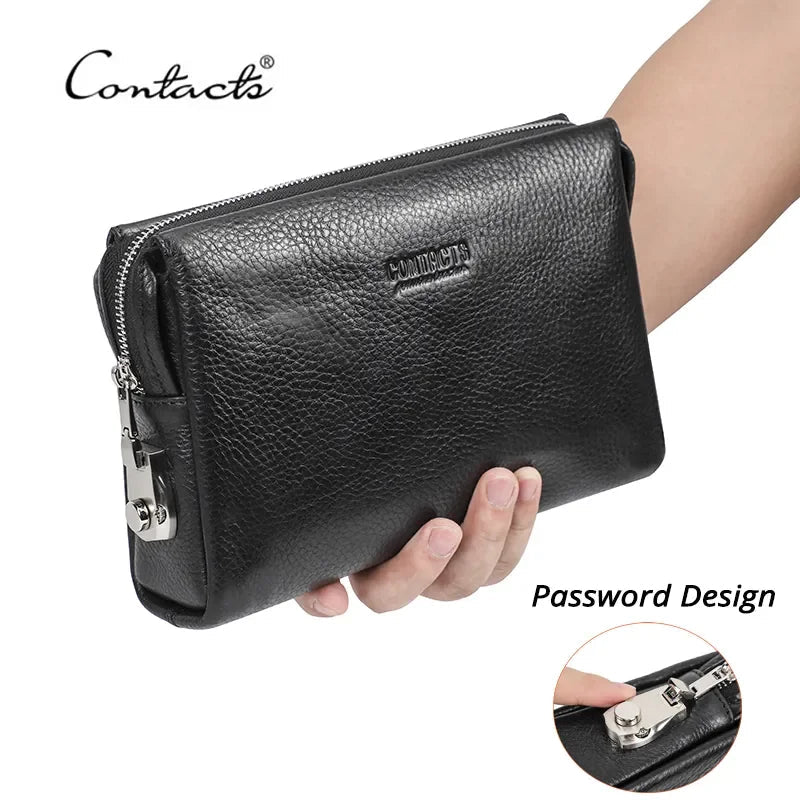 CONTACT'S Genuine Leather Male Clutch Handbag Wristlet Large Capacity Casual Wallet - My Web Bazaar