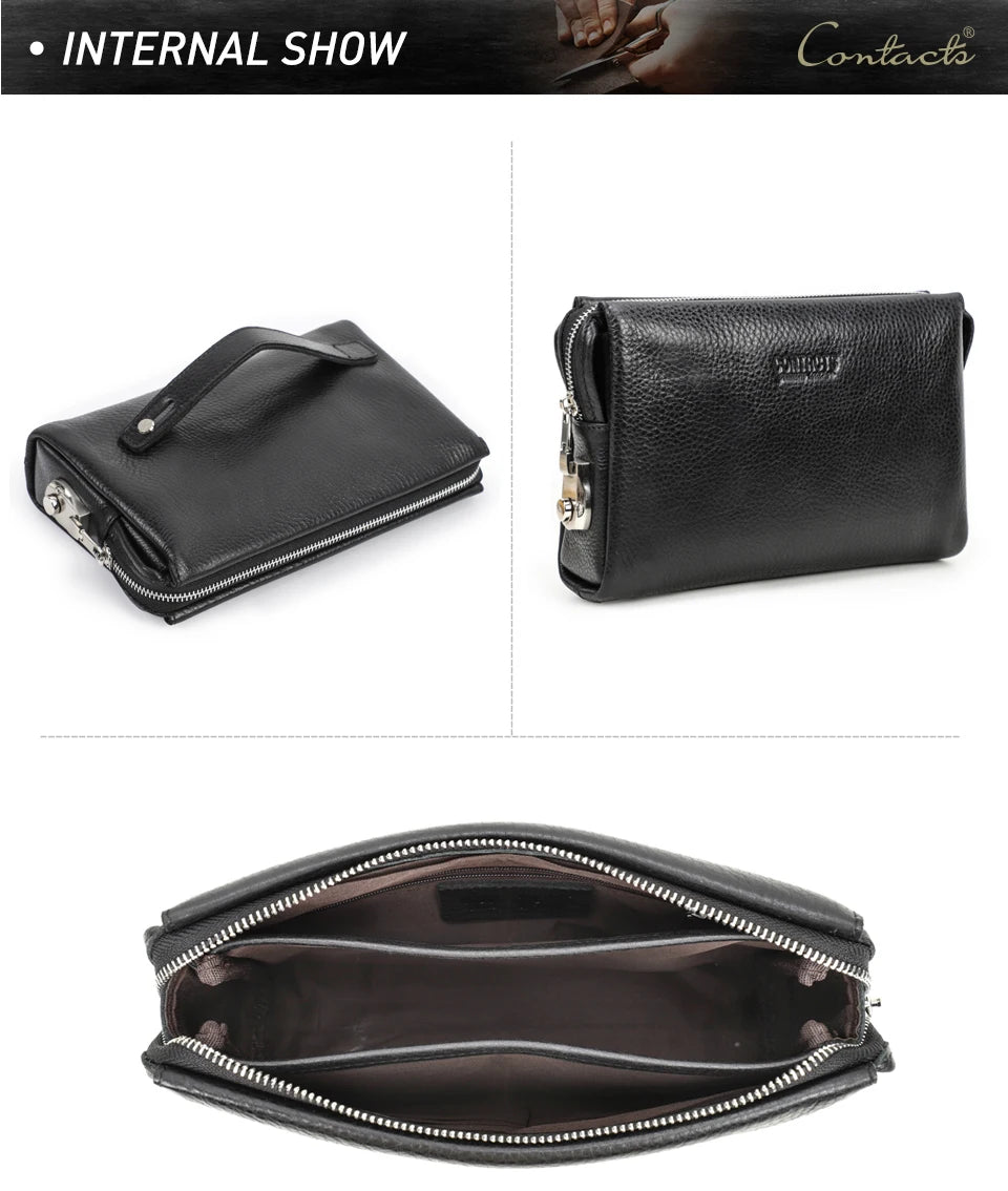 CONTACT'S Genuine Leather Male Clutch Handbag Wristlet Large Capacity Casual Wallet - My Web Bazaar