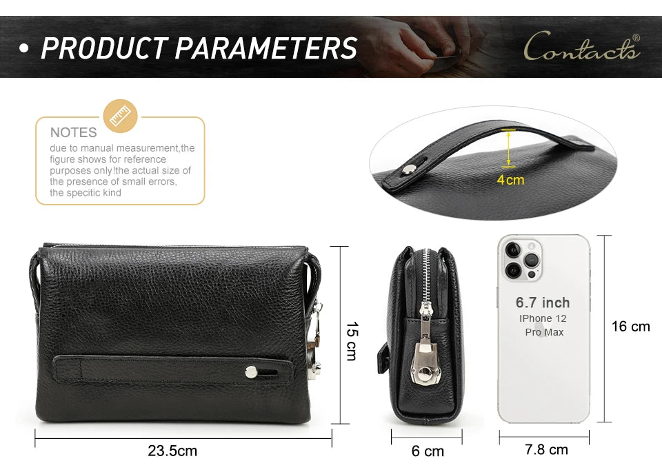 CONTACT'S Genuine Leather Male Clutch Handbag Wristlet Large Capacity Casual Wallet - My Web Bazaar