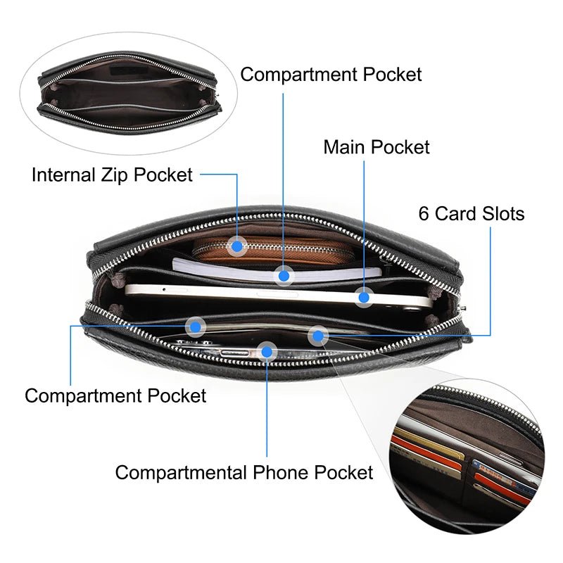 CONTACT'S Genuine Leather Male Clutch Handbag Wristlet Large Capacity Casual Wallet - My Web Bazaar