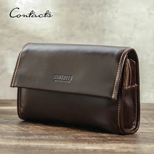 CONTACT'S Genuine Leather Men Clutch Bag Retro Long Wallet with Password Lock and Card Holders - My Web Bazaar