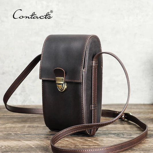 CONTACT'S Genuine Leather Men Mini Shoulder Bag Crossbody Phone Bag Travel Casual Male Messenger Bags - My Web Bazaar