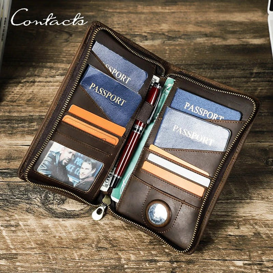 CONTACT'S Genuine Leather Men Passport Wallets Phone Pocket Card Holders Clutch Wallets Travel Passport Cover - My Web Bazaar