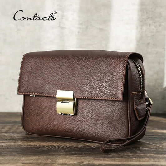 Contact's Men Clutch Password Lock Design Bag Genuine Leather Clutch Wallet Long Purse for iPad Male Handbag Capacity Large - My Web Bazaar